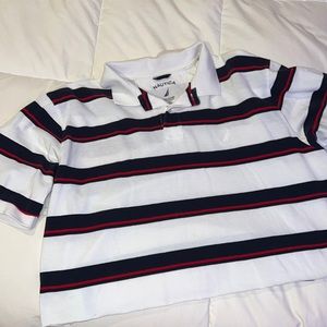Nautica collared polo cropped (red, white, blue) stripes